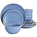 Spice by Tia Mowry Creamy Tahini 12-Piece Stoneware Dinnerware Set, Matte Blue