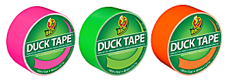 Duck® Brand Color Duct Tape Rolls, 1-15/16" x 45 Yd, Neon Colors, Pack Of 3 Rolls