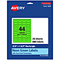 Avery® Print-To-The-Edge Labels With Sure Feed® Technology And Easy Peel®, 94209-NGP20, Rectangle, 2/3" x 1-3/4", Matte Neon Green, Pack of 880 1 thumbnail image