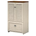 Bush Furniture Fairview Storage Cabinet With Drawer, Antique White/Tea Maple, Standard Delivery