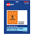 Avery® Print-To-The-Edge Labels With Sure Feed® Technology And Easy Peel® Label Feature, 94513-BOP10, Round, 3", Matte Bright Orange, Pack of 60 1 thumbnail image