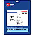 Avery® Durable Removable Labels With Sure Feed®, 94107-DRF8, Square, 2" x 2", White, Pack Of 96 1 thumbnail image