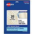 Avery® Pearlized Permanent Labels With Sure Feed®, 94506-PIP50, Round, 1-1/2" Diameter, Ivory, Pack Of 1,000 Labels