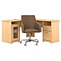 Bush Furniture Cabot 60"W L-Shaped Computer Desk With Mid-Back Leather Box Chair, Natural Maple, Standard Delivery 1 thumbnail image