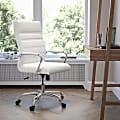 Flash Furniture LeatherSoft™ Faux Leather High-Back Office Chair With Chrome Base And Arms, White/Gray