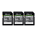 PNY® Elite Class 10 U1 V10 100 Mbps SDXC Flash Memory Cards, 64GB, Pack Of 3 Memory Cards 1 thumbnail image