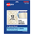 Avery® Pearlized Permanent Labels With Sure Feed®, 94501-PIP50, Round, 2" Diameter, Ivory, Pack Of 600 Labels