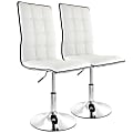 Elama Faux Leather Tufted High-Back Bar Stools, White/Chrome, Set Of 2 Stools