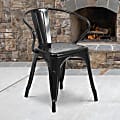 Flash Furniture Commercial Grade Metal Indoor-Outdoor Chair With Arms, Black 1 thumbnail image
