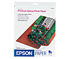 Epson® Premium Photo Paper, 8" x 10", 68 Lb, High Gloss, White, 20 Sheets