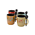Mr. Coffee Mug And Spoon Set, Cafe Americano, 13 Oz., Assorted Colors, Set Of 4 Mugs With Spoons