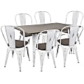 Lumisource Oregon Industrial Farmhouse Dining Table With 6 Dining Chairs, Vintage White/Espresso 1 thumbnail image