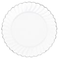 Amscan Scalloped Premium Plastic Plates With Trim, 10-1/4", White/Silver, Pack Of 10 Plates