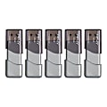 PNY Turbo Attaché 3 USB 3.0 Flash Drives, 32GB, Silver, Pack Of 5 Drives