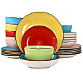 Elama Sebastian Double Bowl Stoneware Dinnerware Set, Assorted, Set Of 24 Pieces