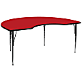 Flash Furniture Kidney High-Pressure Thermal Laminate Activity Table With Height-Adjustable Legs, 30-1/4"H x 96"W x 48"D, Red 1 thumbnail image