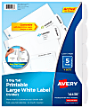 Avery® Big Tab™ Printable Large Label Dividers With Easy Peel®, 8 1/2" x 11", 5 Tab, White, Pack Of 4