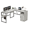 Bestier Reversible 60"W Corner Computer Desk With Storage Cabinet & Accessory Hooks, White Wash 1 thumbnail image