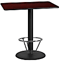 Flash Furniture Laminate Rectangular Table Top With Round Bar-Height Table Base And Foot Ring, 43-1/8"H x 24"W x 42"D, Mahogany/Black