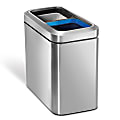 simplehuman® Slim Dual Compartment Open-Top Rectangular Recycler, 5.3 Gallons, Brushed Stainless Steel