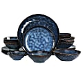 Elama Lucca 20-Piece Round Stoneware Triple-Bowl Dinnerware Set, Blue/Brown