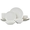 Elama Camellia 16-Piece Porcelain Double-Bowl Dinnerware Set, White