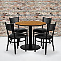 Flash Furniture Round Laminate Table Set With 4 Grid-Back Metal Chairs, 30"H x 36"W x 36"D, Natural