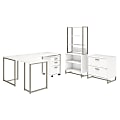 kathy ireland® Office by Bush Business Furniture Method 72"W L Shaped Desk with 30"W Return, File Cabinets and Bookcase, White, Standard Delivery