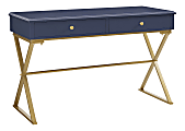 Linon Amy 47-1/4"W Home Office Campaign Computer Desk, Blue/Gold 1 thumbnail image