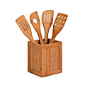 Honey-Can-Do Bamboo Kitchen Caddy With 4 Utensils, 5 15/16"H x 4 3/4"W x 4 3/4"D