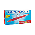 Paper Mate® Retractable Gel Pens, Bold Point, 1.0 mm, Red Barrel, Red Ink, Pack Of 12