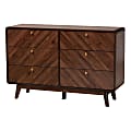 Baxton Studio Markell Mid-Century Modern Transitional Finished Wood 6-Drawer Dresser, 33-1/8"H x 51-7/16"W x 15-3/4"D, Walnut Brown