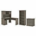 Bush Furniture Yorktown 60"W L-Shaped Desk With Hutch, Lateral File Cabinet And 5-Shelf Bookcase, Restored Gray, Standard Delivery 1 thumbnail image