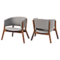 Baxton Studio Baron Living Room Accent Chairs, Light Gray/Walnut, Set Of 2 Chairs