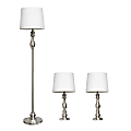 Lalia Home Morocco Classic Metal Lamp Set, White/Brushed Steel, Set Of 3 Lamps