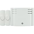 GE 8-Chime Battery-Operated Door Chime With 2 Wireless Push Buttons, 4" x 5-1/4", White