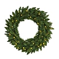 Nearly Natural 24”H Pine Artificial Christmas Wreath With 35 LED Lights, 24” x 5”, Green