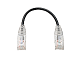 Tripp Lite Cat6 UTP Patch Cable (RJ45) - M/M, Gigabit, Snagless, Molded, Slim, Black, 8 in - First End: 1 x RJ-45 Male Network - Second End: 1 x RJ-45 Male Network - 1 Gbit/s - Patch Cable - Gold Plated Contact - 28 AWG - Black