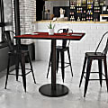Flash Furniture Laminate Square Table Top With Round Bar-Height Base, 43-1/8"H x 42"W x 42"D, Mahogany/Black