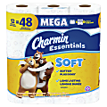 Charmin Essentials 2-Ply Soft Mega Toilet Paper Rolls, 15” x 5-1/4”, White, 330 Sheets Per Roll, Pack Of 12 Rolls