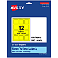 Avery® Print-To-The-Edge Labels With Sure Feed® Technology And Easy Peel® Label Feature, 94107-NYP80, Square, 2" x 2", Matte Neon Yellow, Pack of 960 1 thumbnail image