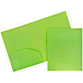 JAM Paper® Heavy-Duty 2-Pocket Plastic Presentation Folders, 9" x 12", Lime Green, Pack Of 6
