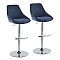 LumiSource Diana Adjustable Bar Stools With Rounded T Footrests, Blue/Chrome, Set Of 2 Stools