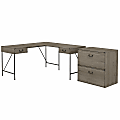 kathy ireland Home by Bush Furniture Ironworks 60"W L-Shaped Writing Desk With 2-Drawer Lateral File Cabinet, Restored Gray, Standard Delivery 1 thumbnail image