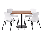 KFI Studios Proof Cafe Pedestal Table With Imme Chairs, Square, 29”H x 42”W x 42”W, River Cherry Top/Black Base/White Chairs