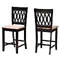 Baxton Studio Florencia Modern Fabric/Finished Wood Counter-Height Stools With Backs, Beige/Espresso Brown, Set Of 2 Stools