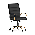 Flash Furniture LeatherSoft™ Faux Leather Mid-Back Office Chair With Chrome Base And Arms, Black/Gold 1 thumbnail image