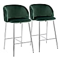 LumiSource Fran Pleated Fixed-Height Counter Stools, Green/Chrome, Set Of 2 Stools 1 thumbnail image