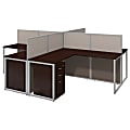 Bush Business Furniture Easy Office 60"W 4-Person L-Desk Open Office With Four 3-Drawer Mobile Pedestals, 44 15/16"H x 119 1/8"W x 119 1/8"D, Mocha Cherry, Premium Delivery