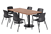 KFI Studios Proof Rectangle Pedestal Table With Imme Chairs, 31-3/4”H x 72”W x 36”D, River Cherry Top/Black Base/Black Chairs
